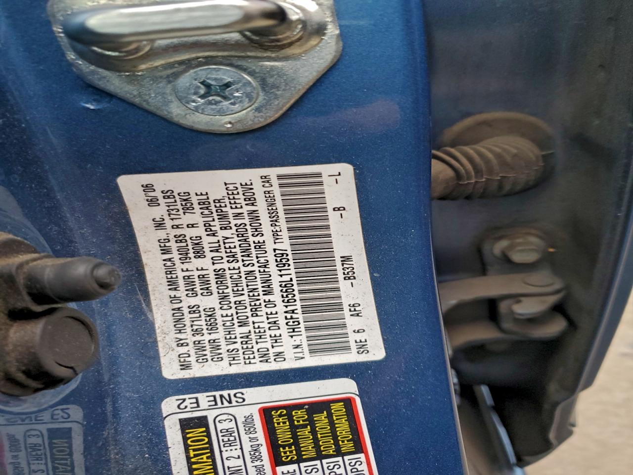 2006 HONDA CIVIC LX photo 12