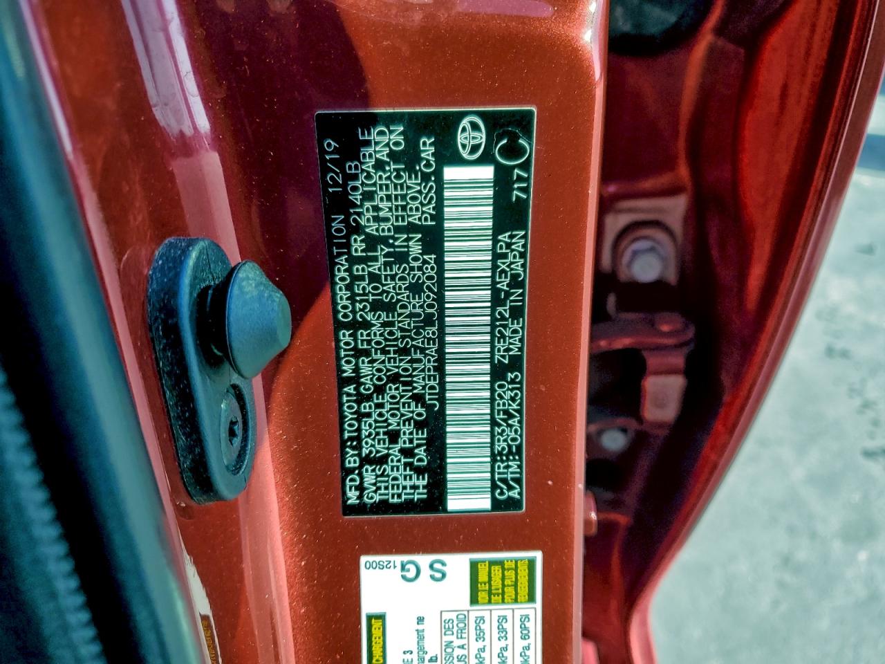 2020 TOYOTA COROLLA LE photo 12