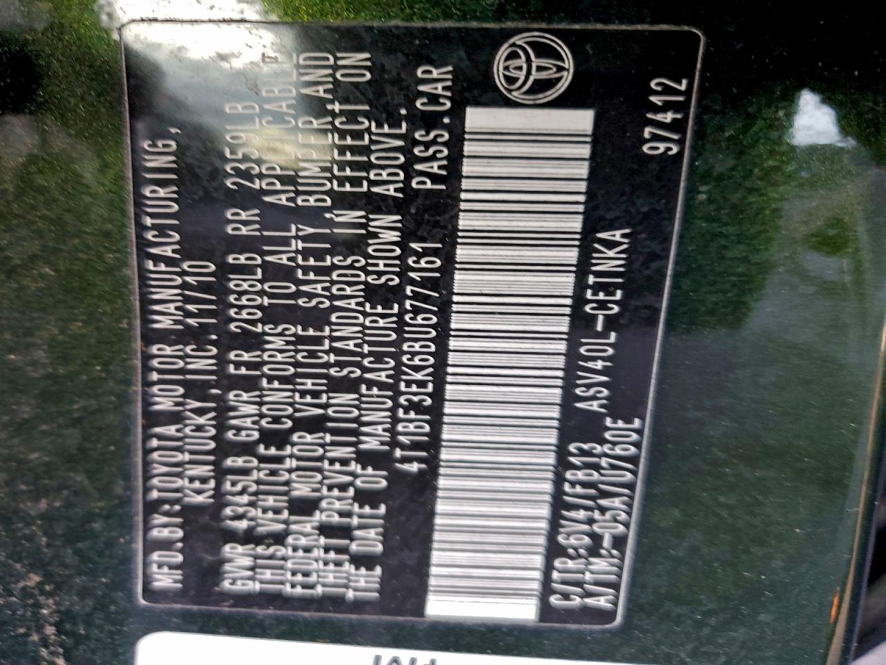 2011 TOYOTA CAMRY BASE photo 12