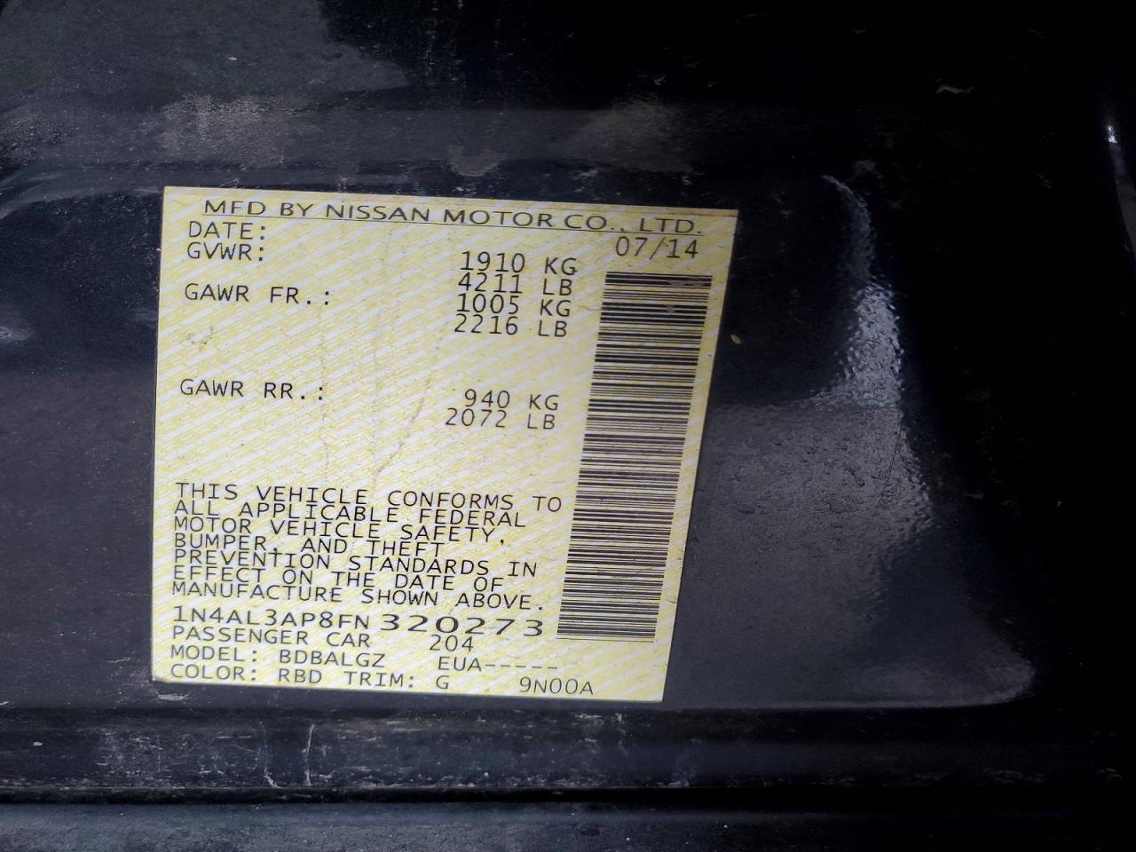 2015 NISSAN ALTIMA 2.5 photo 12