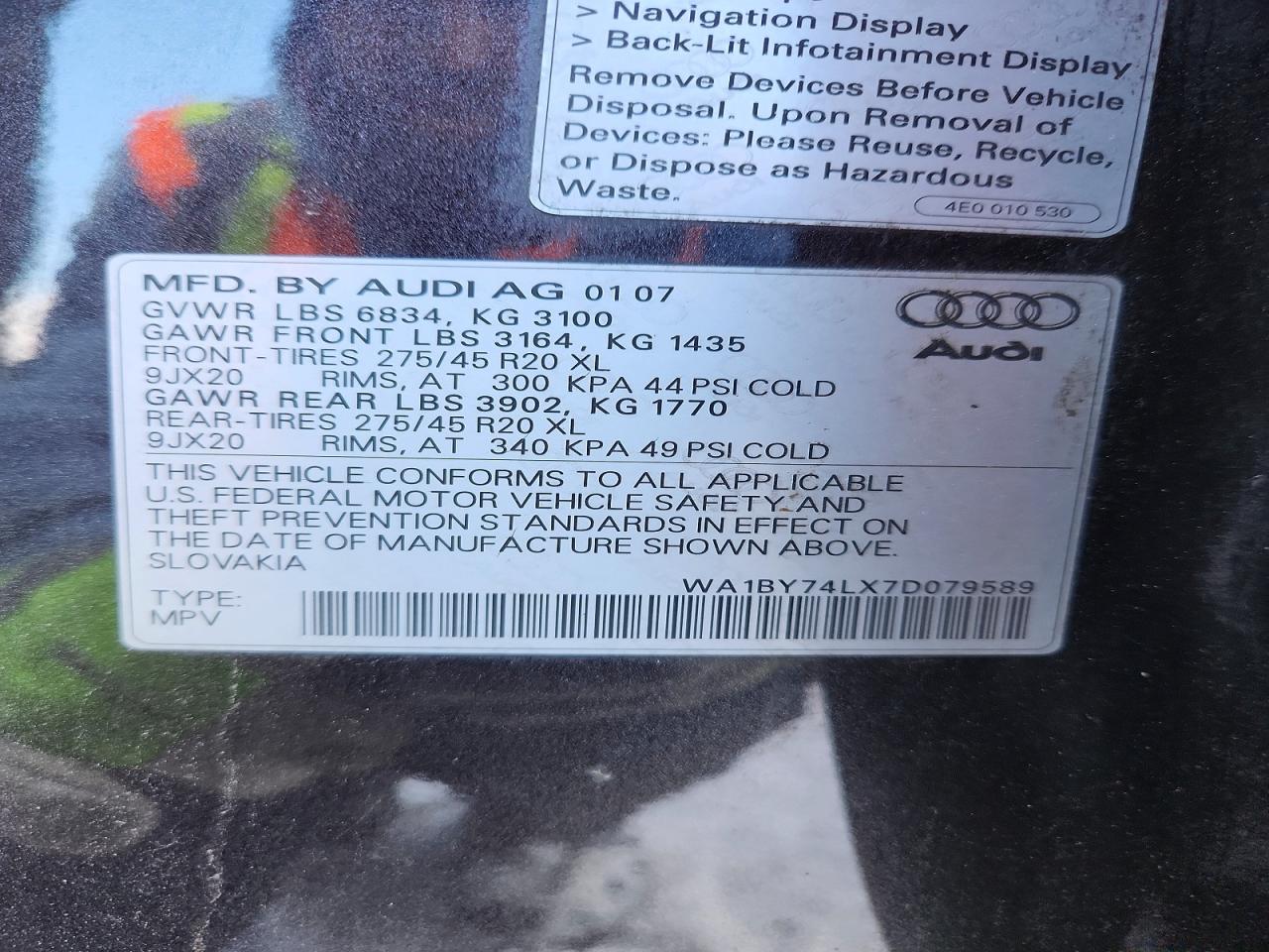 2007 AUDI Q7 3.6 QUATTRO PREMIUM photo 14