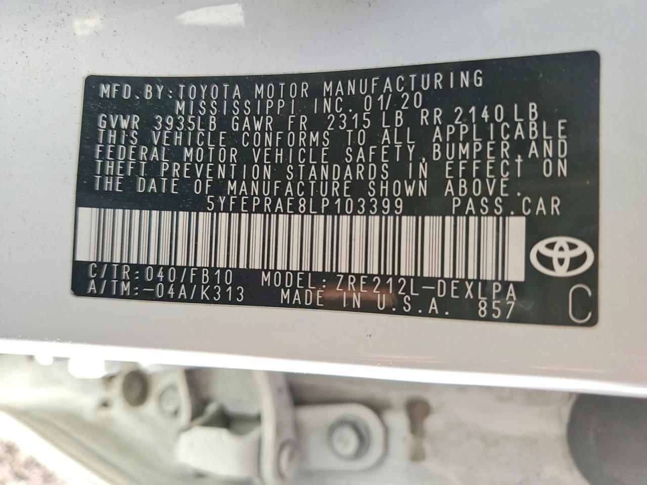 2020 TOYOTA COROLLA LE photo 13