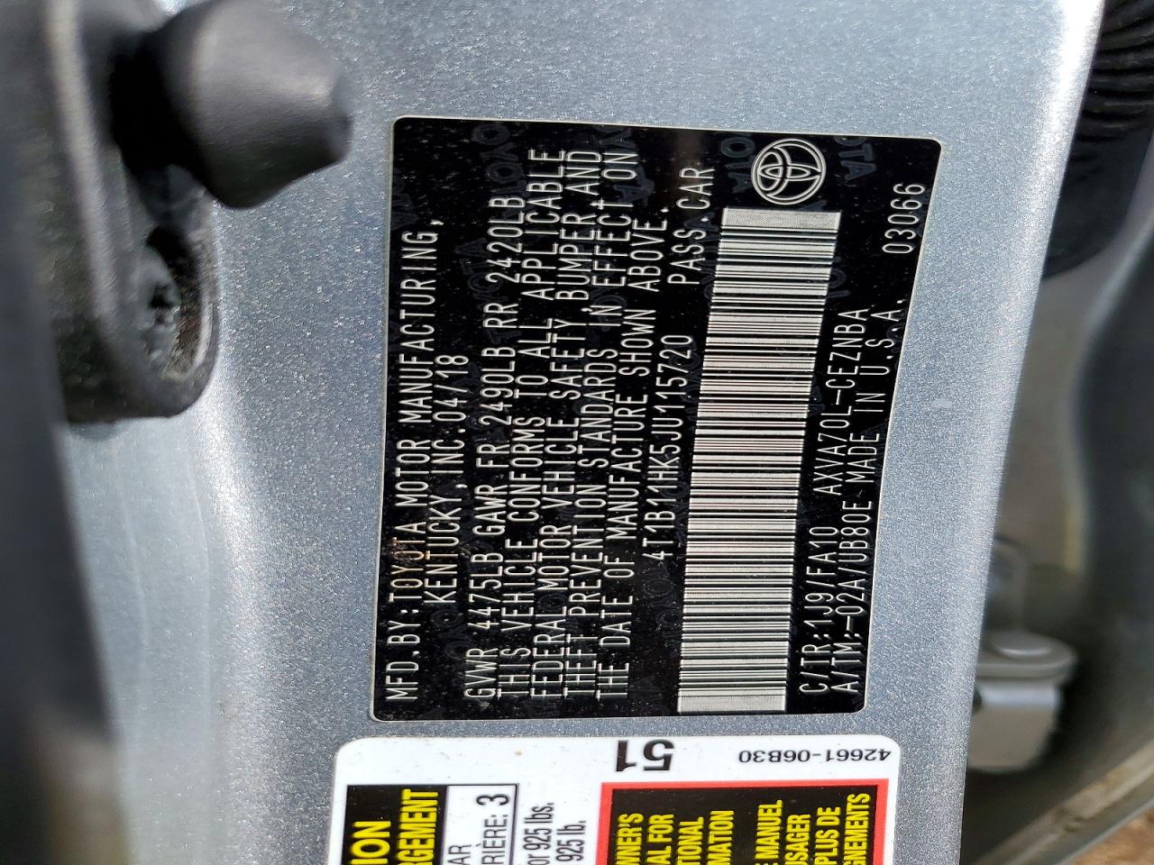 2018 TOYOTA CAMRY L photo 12