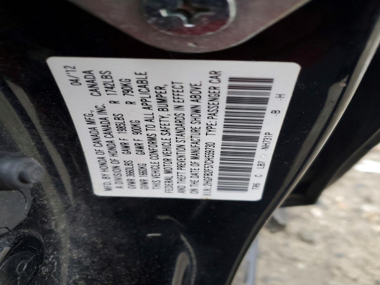 2012 HONDA CIVIC LX photo 12