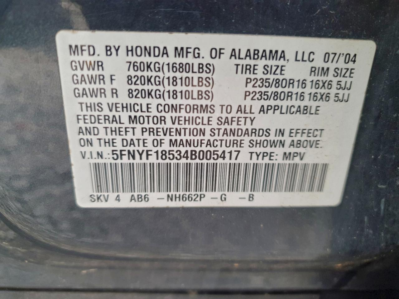 2004 HONDA PILOT photo 13
