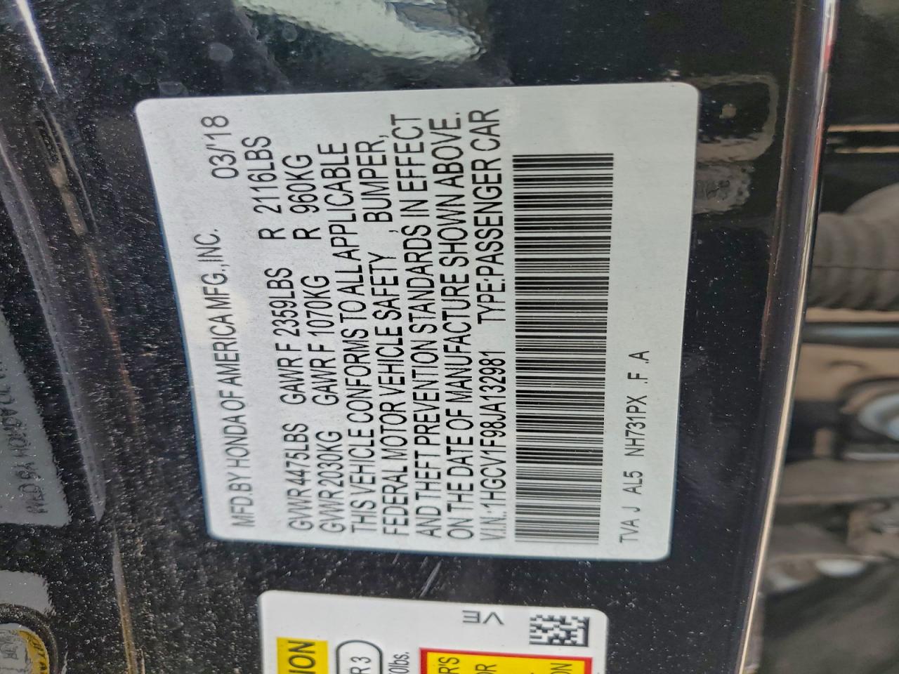 2018 HONDA ACCORD TOURING photo 12