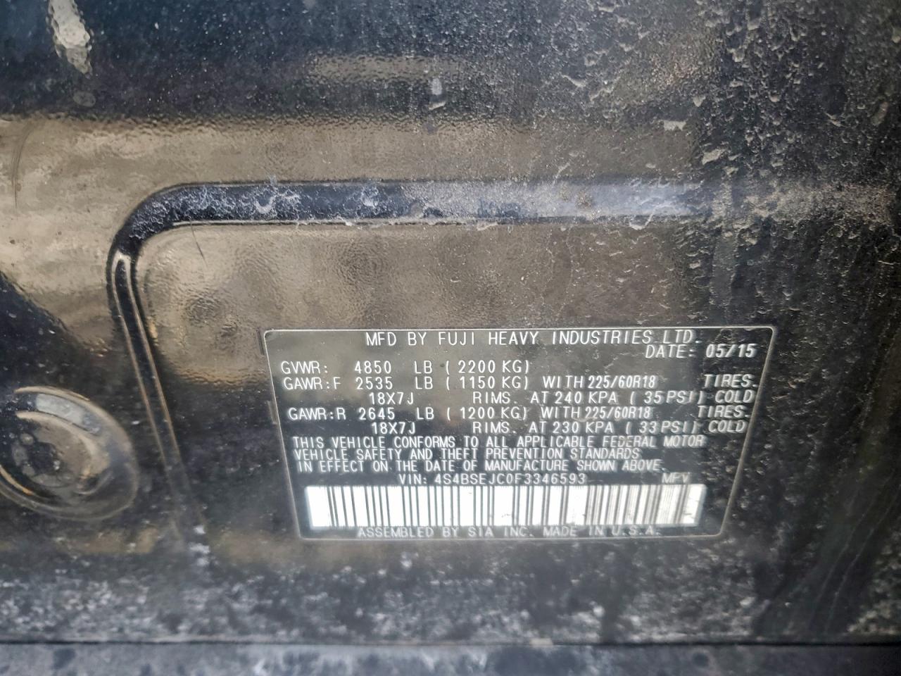2015 SUBARU OUTBACK 3.6R LIMITED photo 13