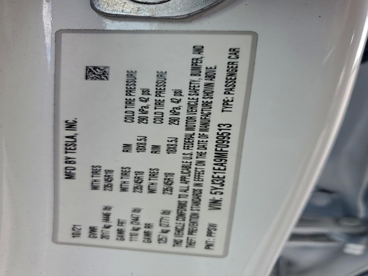 2021 TESLA MODEL 3 photo 12