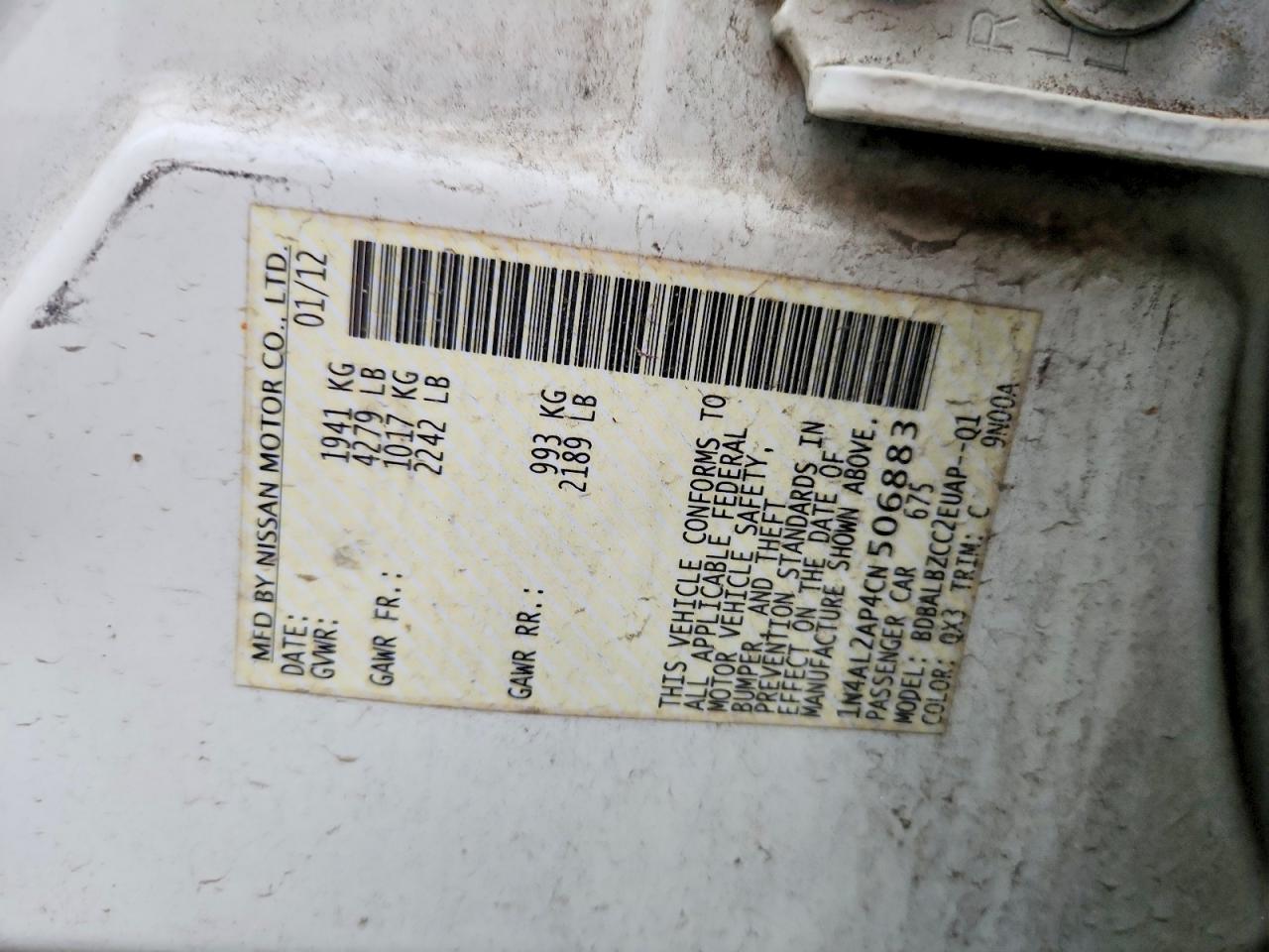 2012 NISSAN ALTIMA BASE photo 13