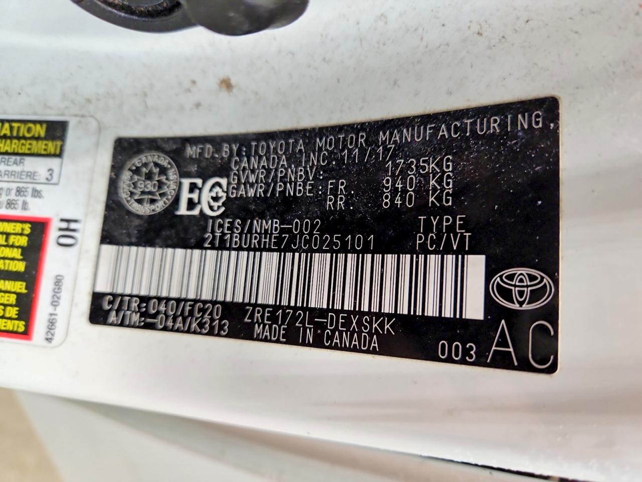 2018 TOYOTA COROLLA L photo 12