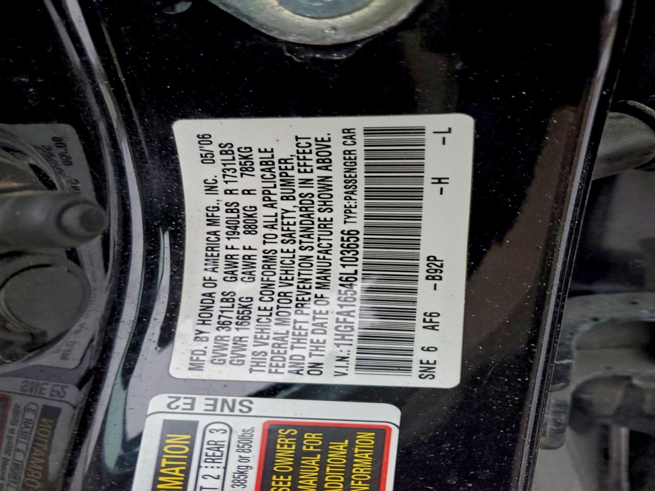 2006 HONDA CIVIC LX photo 12