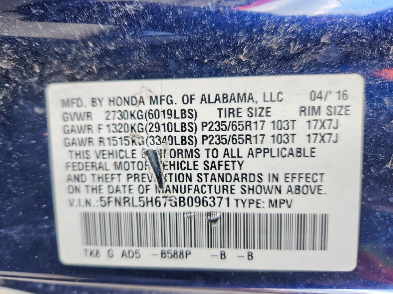 2016 HONDA ODYSSEY EXL photo 23