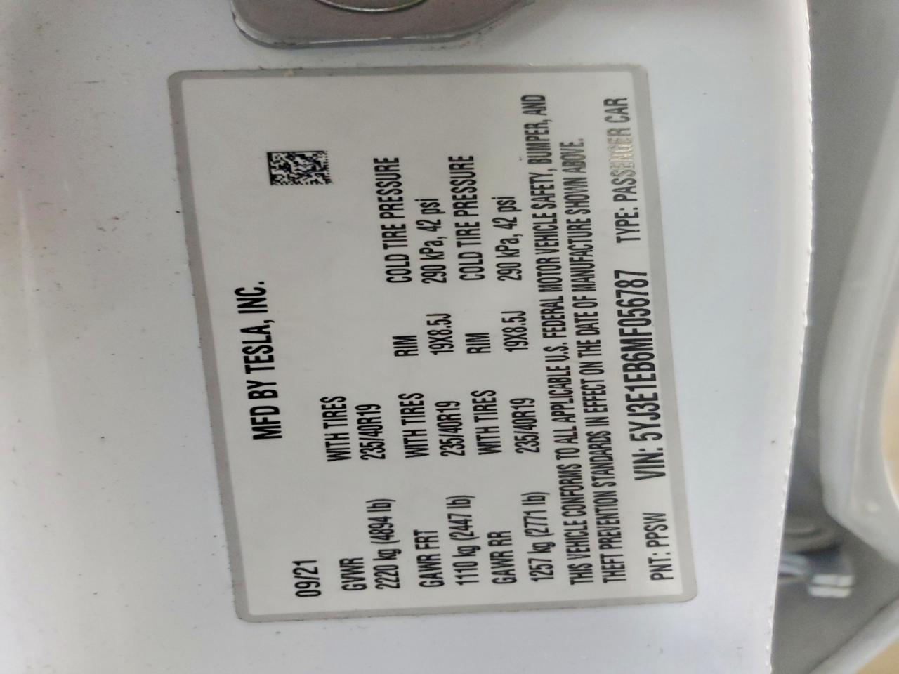 2021 TESLA MODEL 3 photo 12