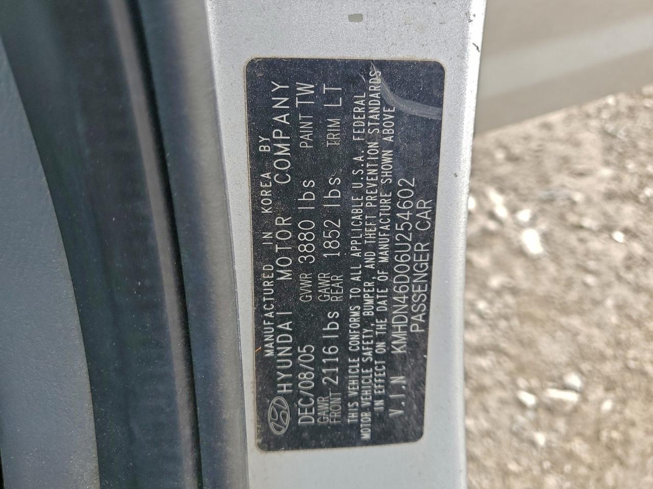 2006 HYUNDAI ELANTRA GLS photo 12