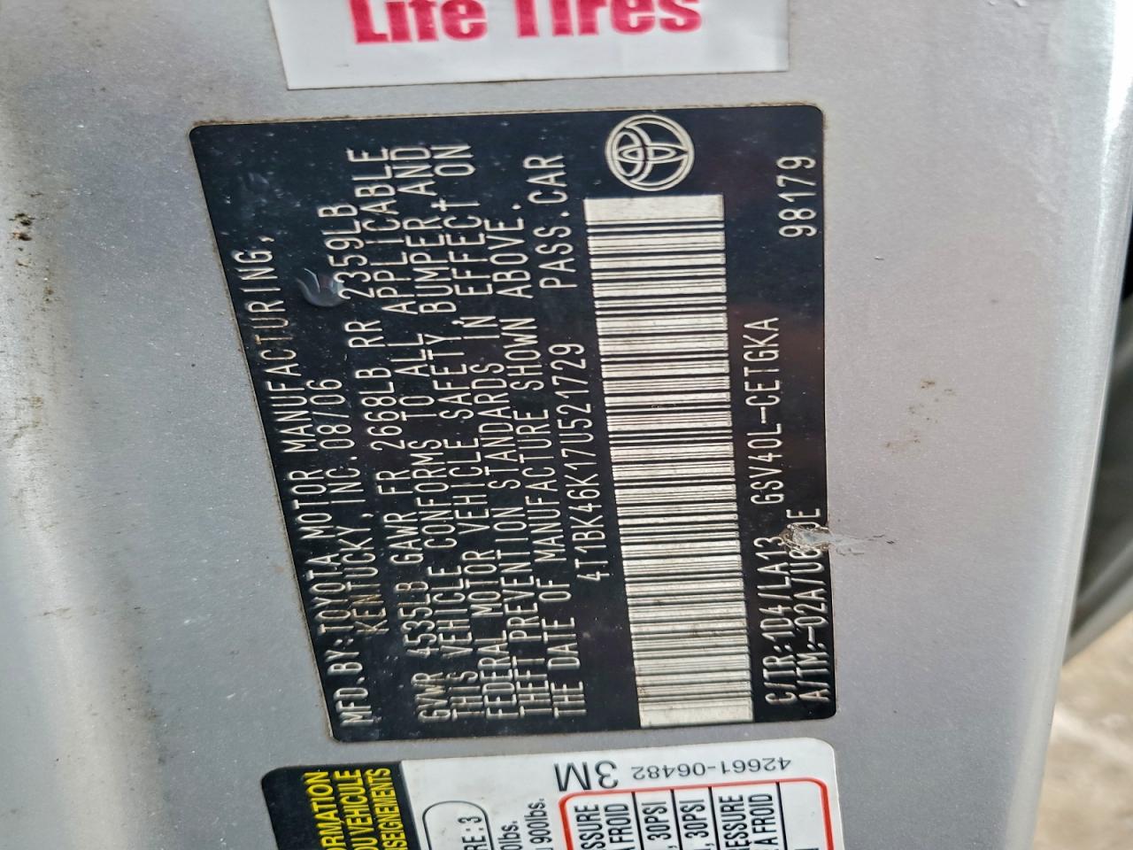 2007 TOYOTA CAMRY LE photo 12