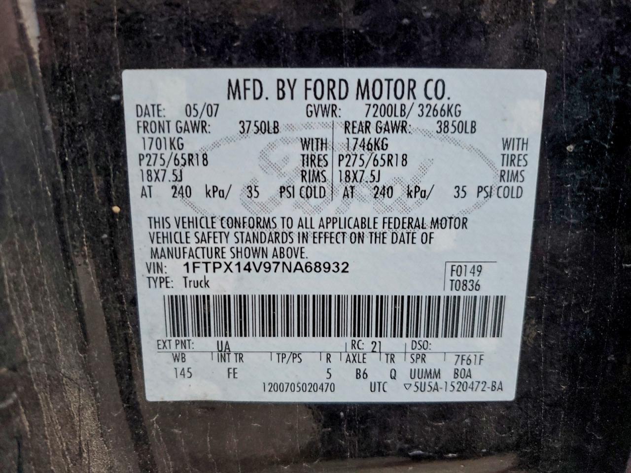 2007 FORD F150 photo 12