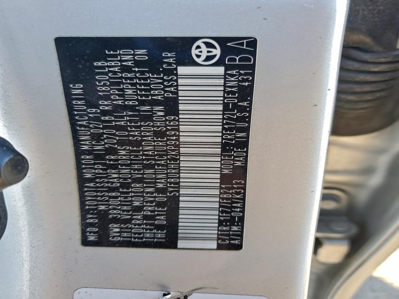 2019 TOYOTA COROLLA L photo 23