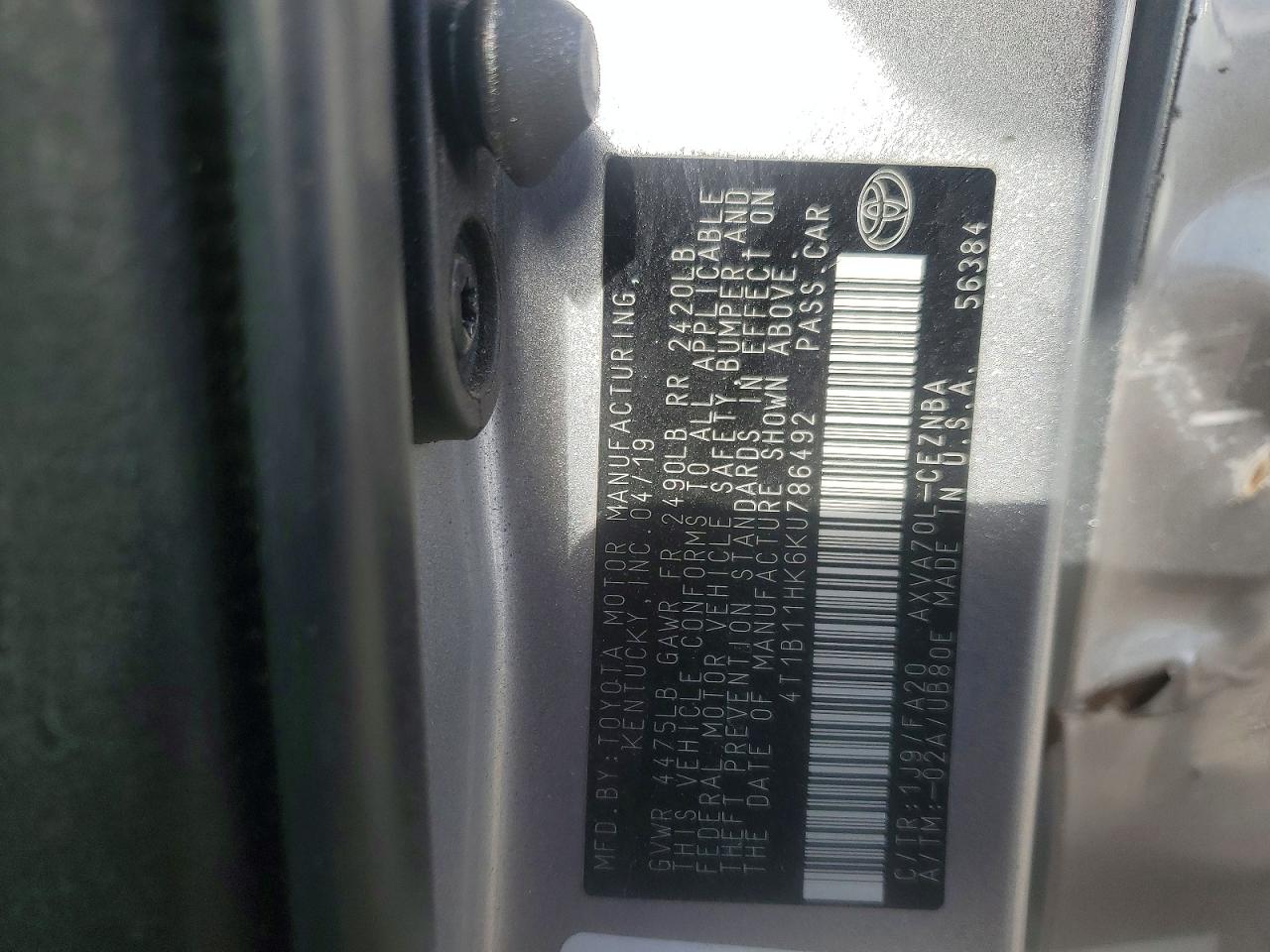 2019 TOYOTA CAMRY L photo 12