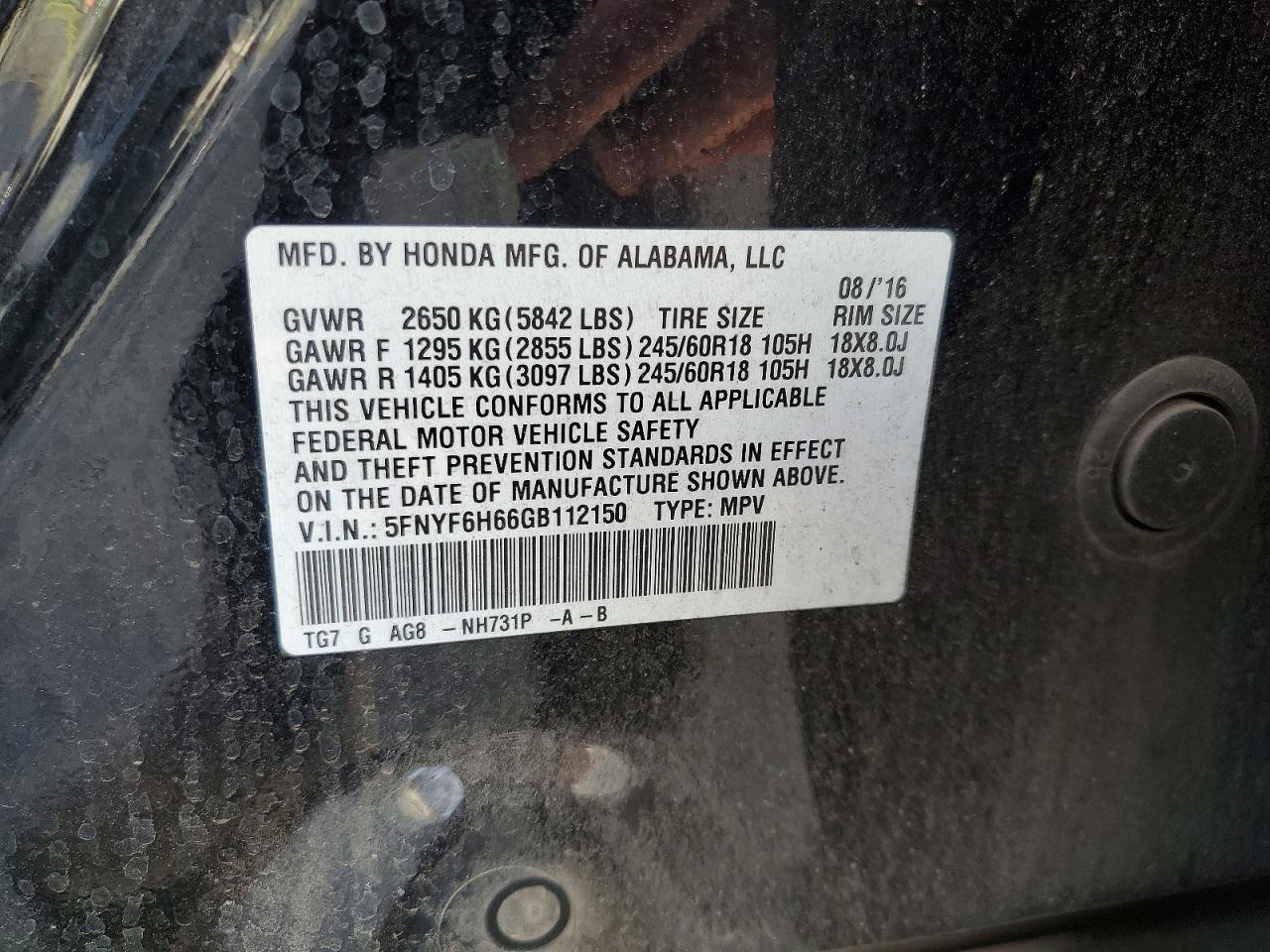 2016 HONDA PILOT EXL photo 13