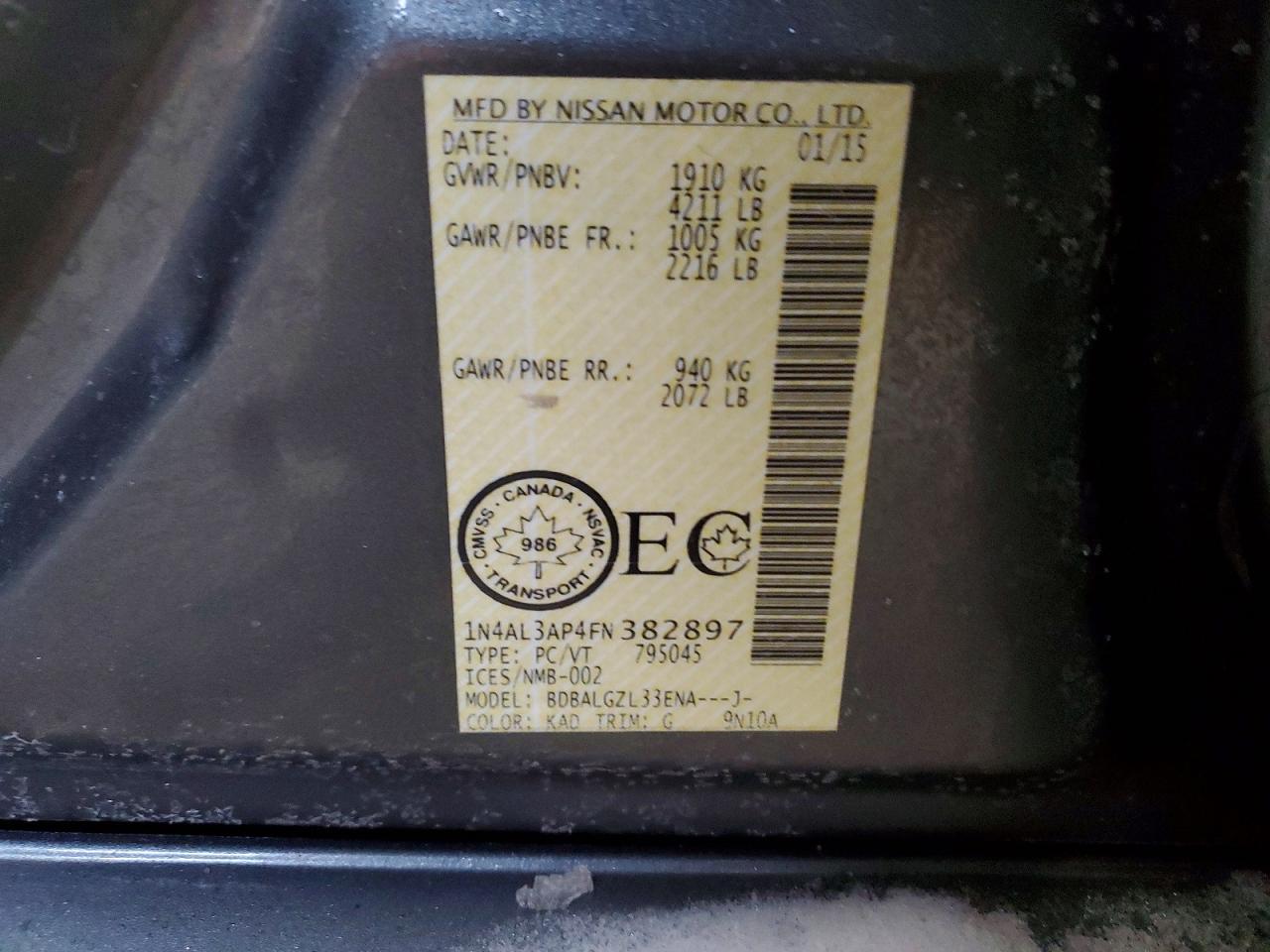 2015 NISSAN ALTIMA 2.5 photo 12