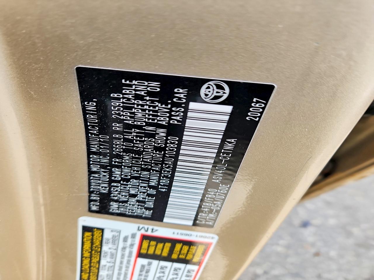 2010 TOYOTA CAMRY BASE photo 12