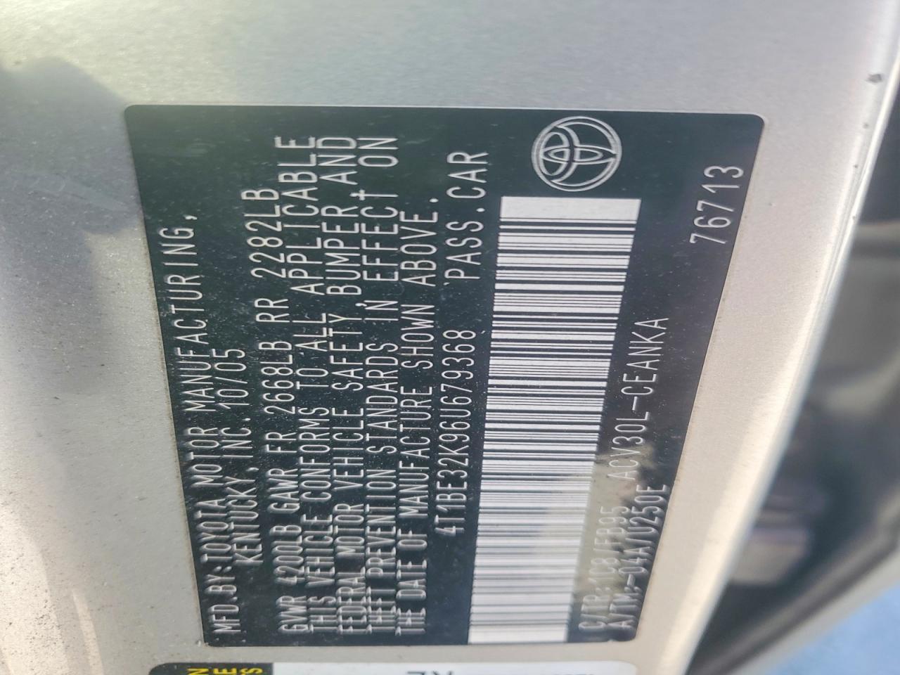 2006 TOYOTA CAMRY LE photo 12