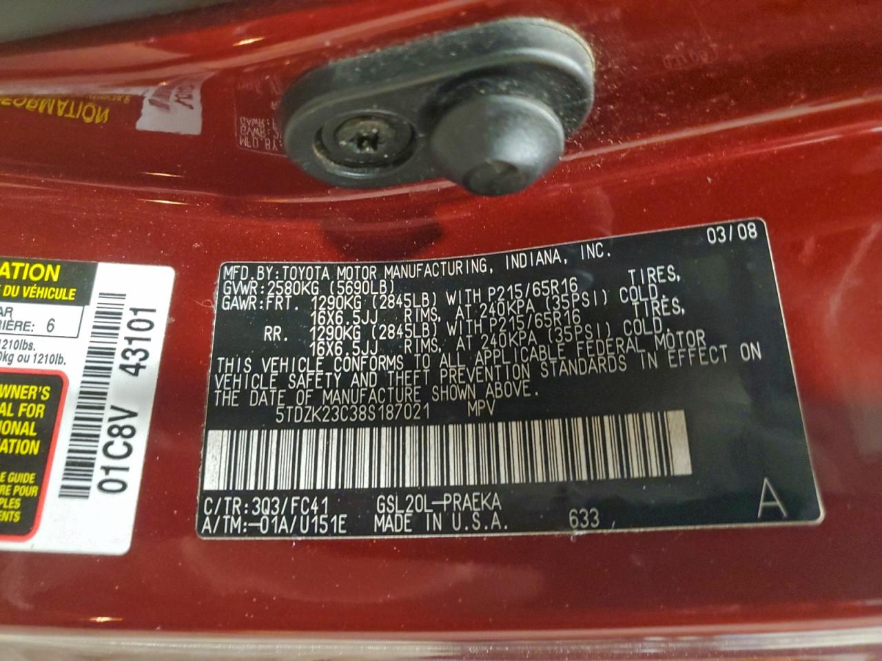 2008 TOYOTA SIENNA CE photo 13