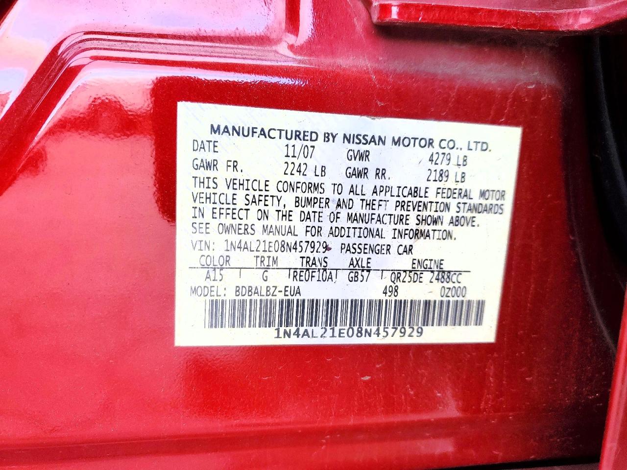 2008 NISSAN ALTIMA 2.5 photo 12