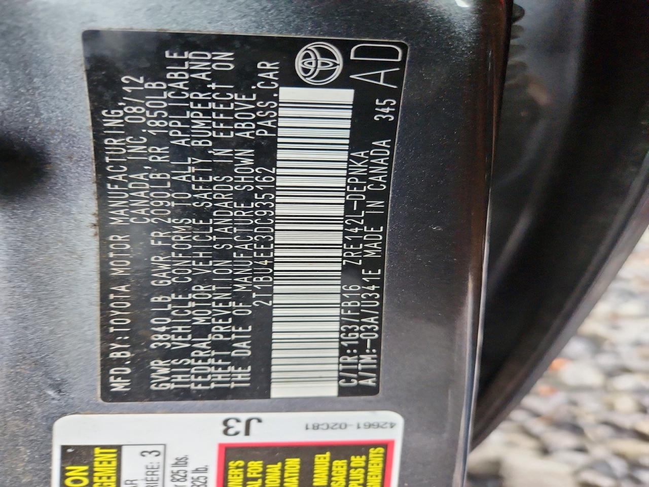 2013 TOYOTA COROLLA BASE photo 12