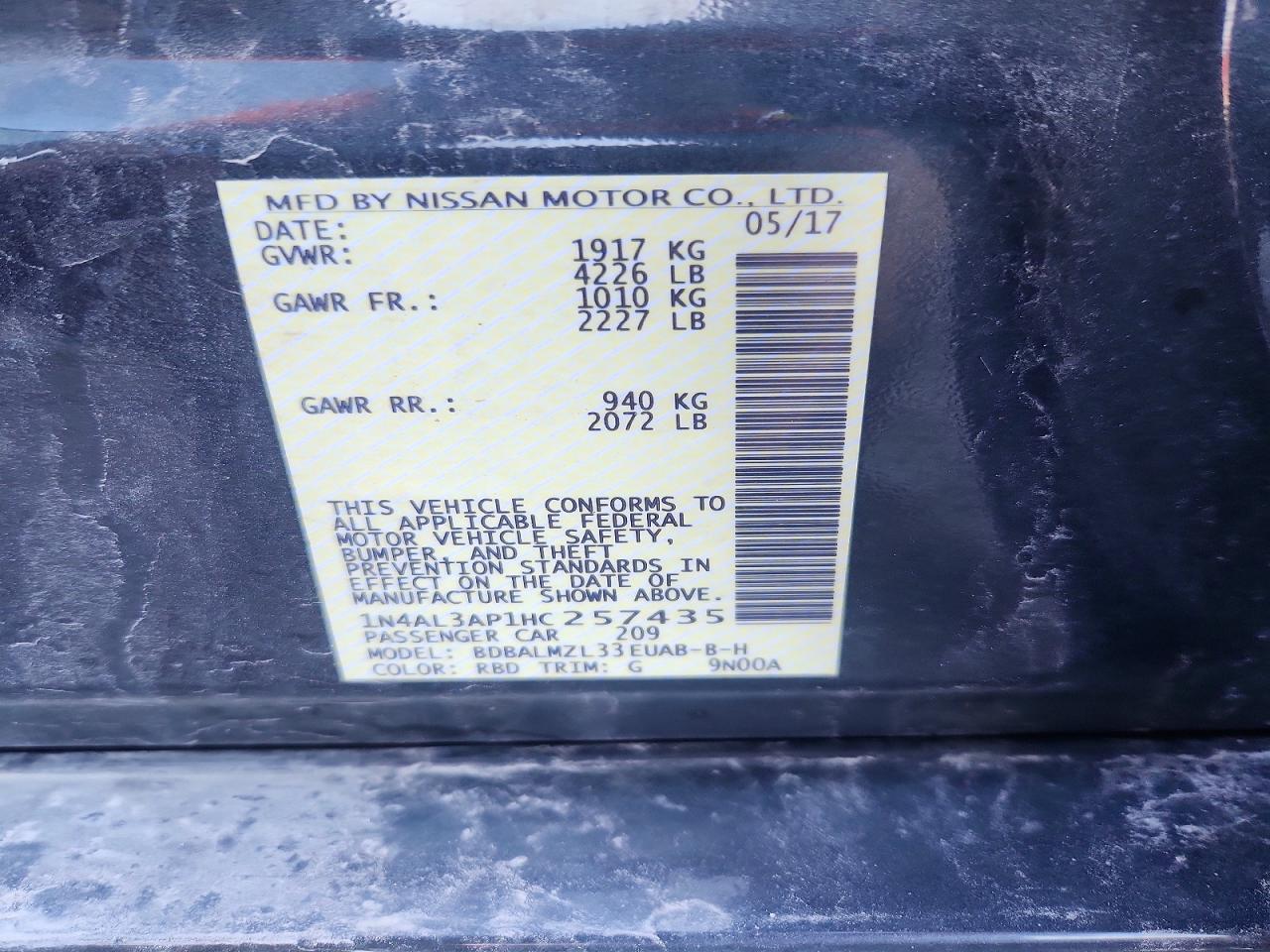 2017 NISSAN ALTIMA 2.5 photo 12