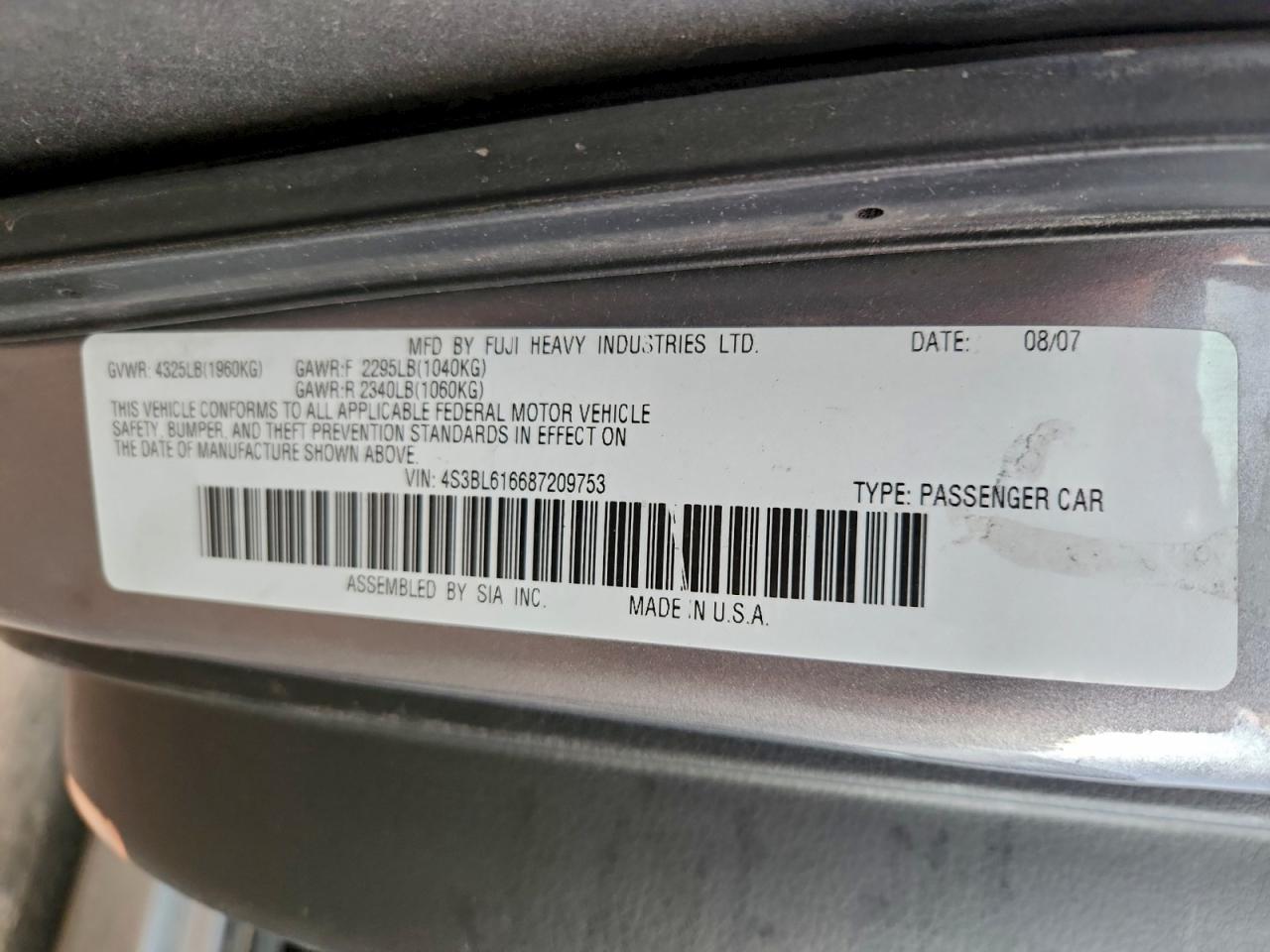 2008 SUBARU LEGACY 2.5I photo 12