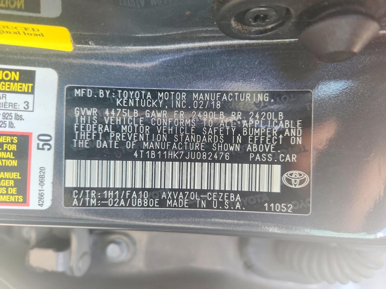 2018 TOYOTA CAMRY L photo 12