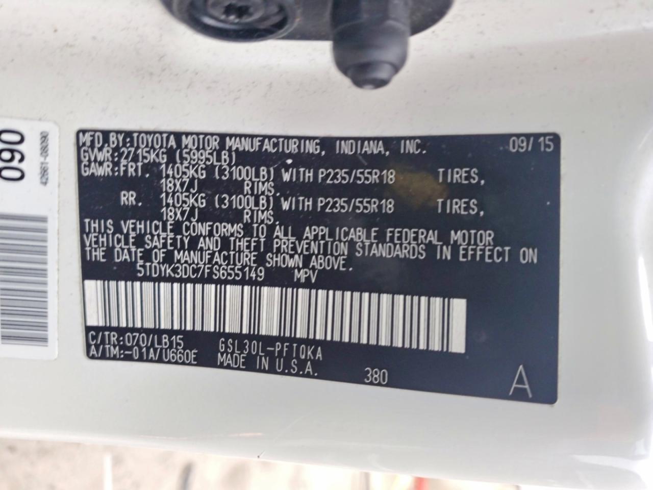 2015 TOYOTA SIENNA XLE photo 37
