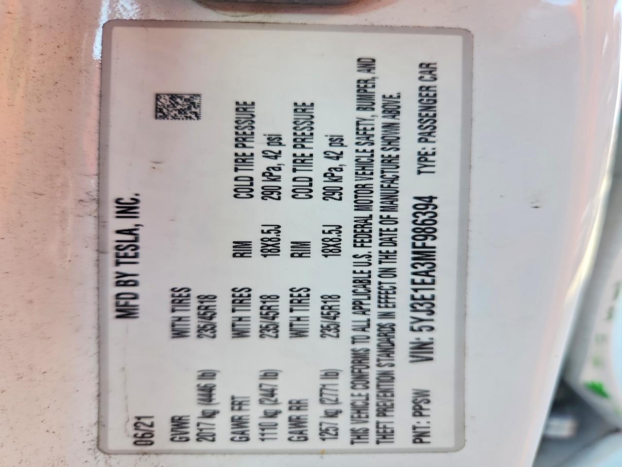 2021 TESLA MODEL 3 photo 12