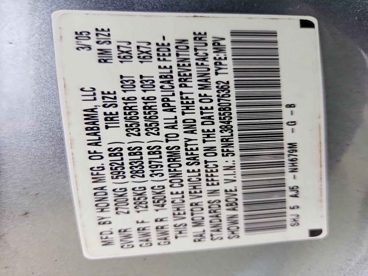 2005 HONDA ODYSSEY EX photo 13