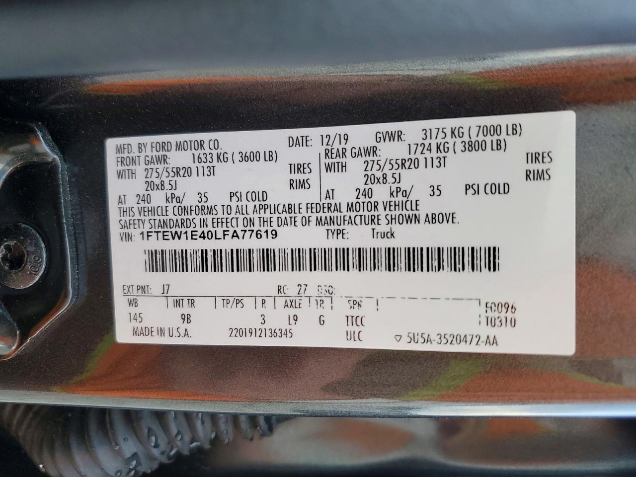 2020 FORD F150 SUPERCREW photo 13