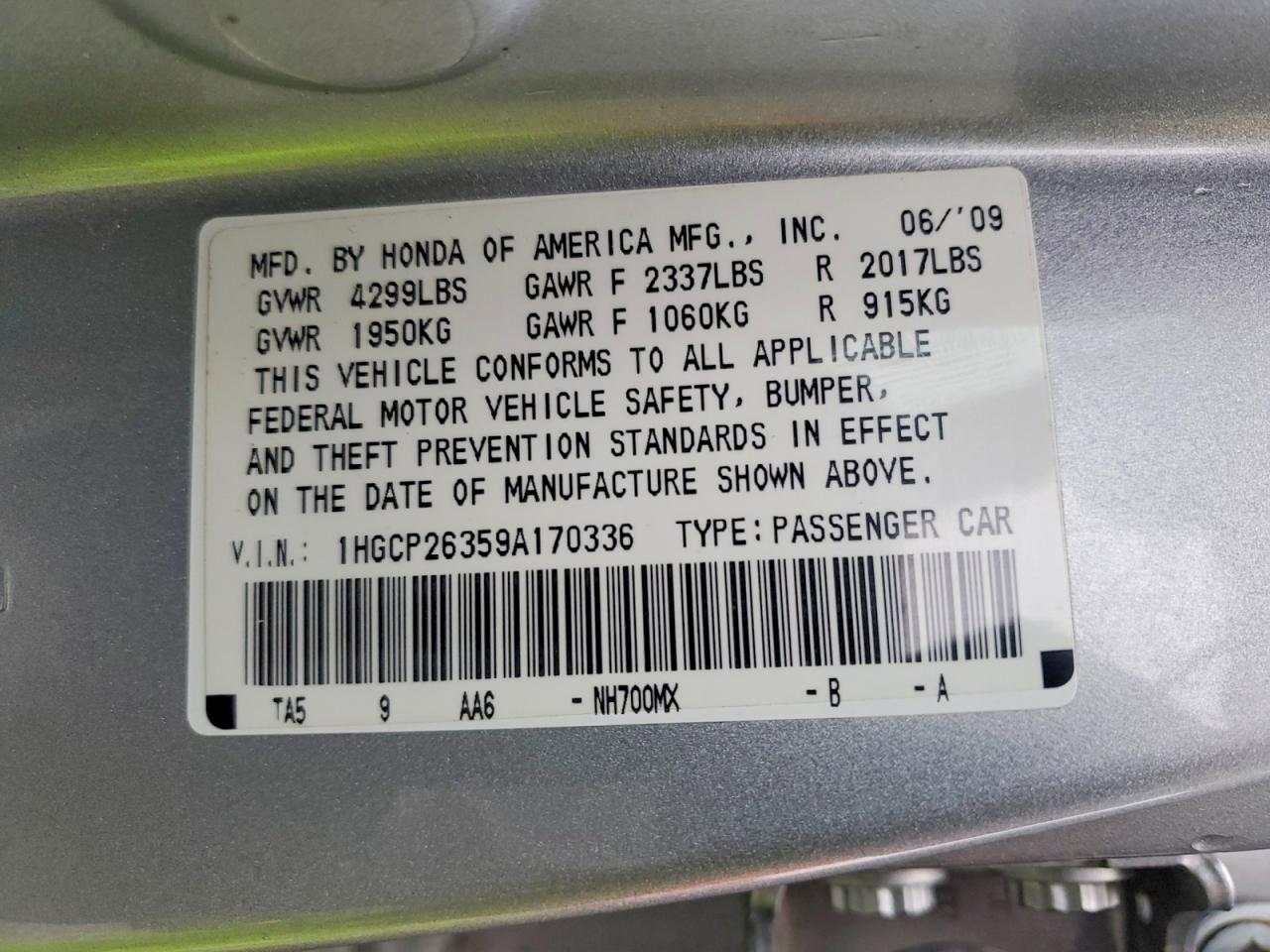 2009 HONDA ACCORD LX photo 12