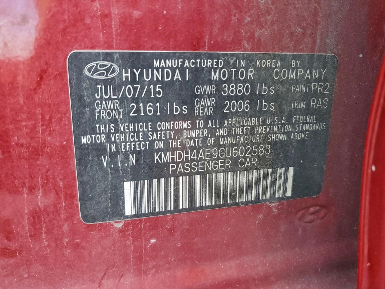 2016 HYUNDAI ELANTRA SE photo 12
