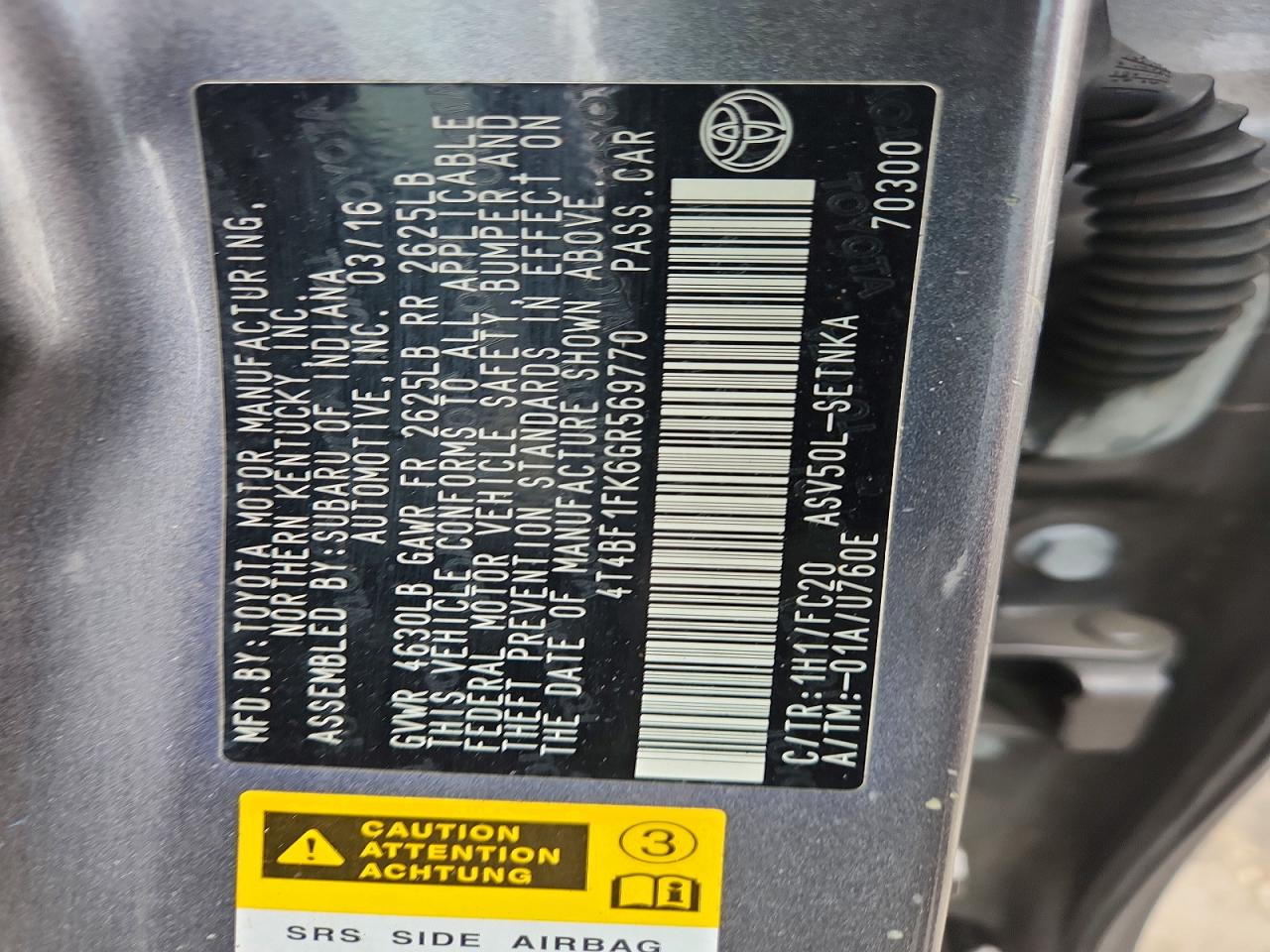 2016 TOYOTA CAMRY LE photo 12
