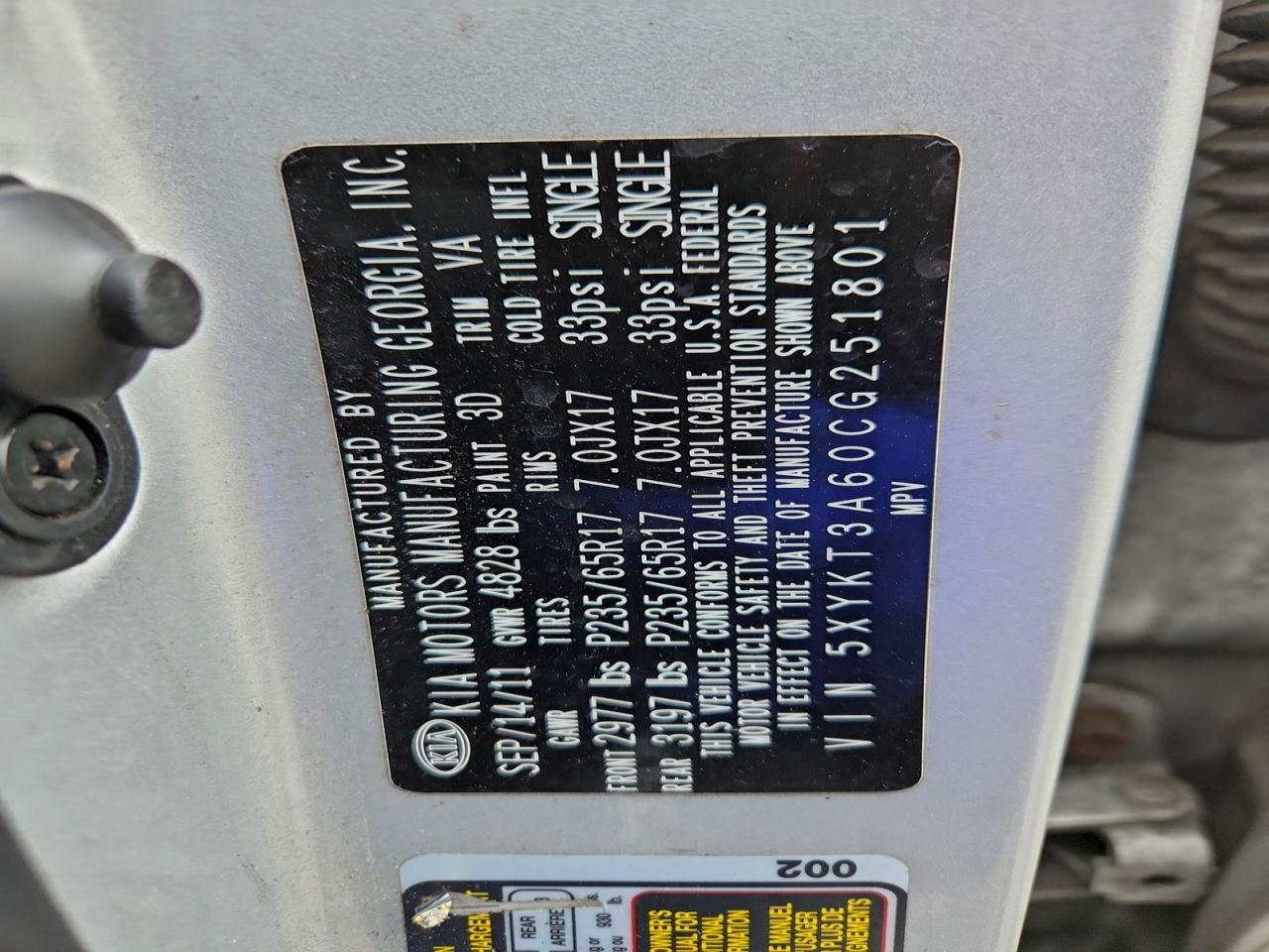 2012 KIA SORENTO BASE photo 13