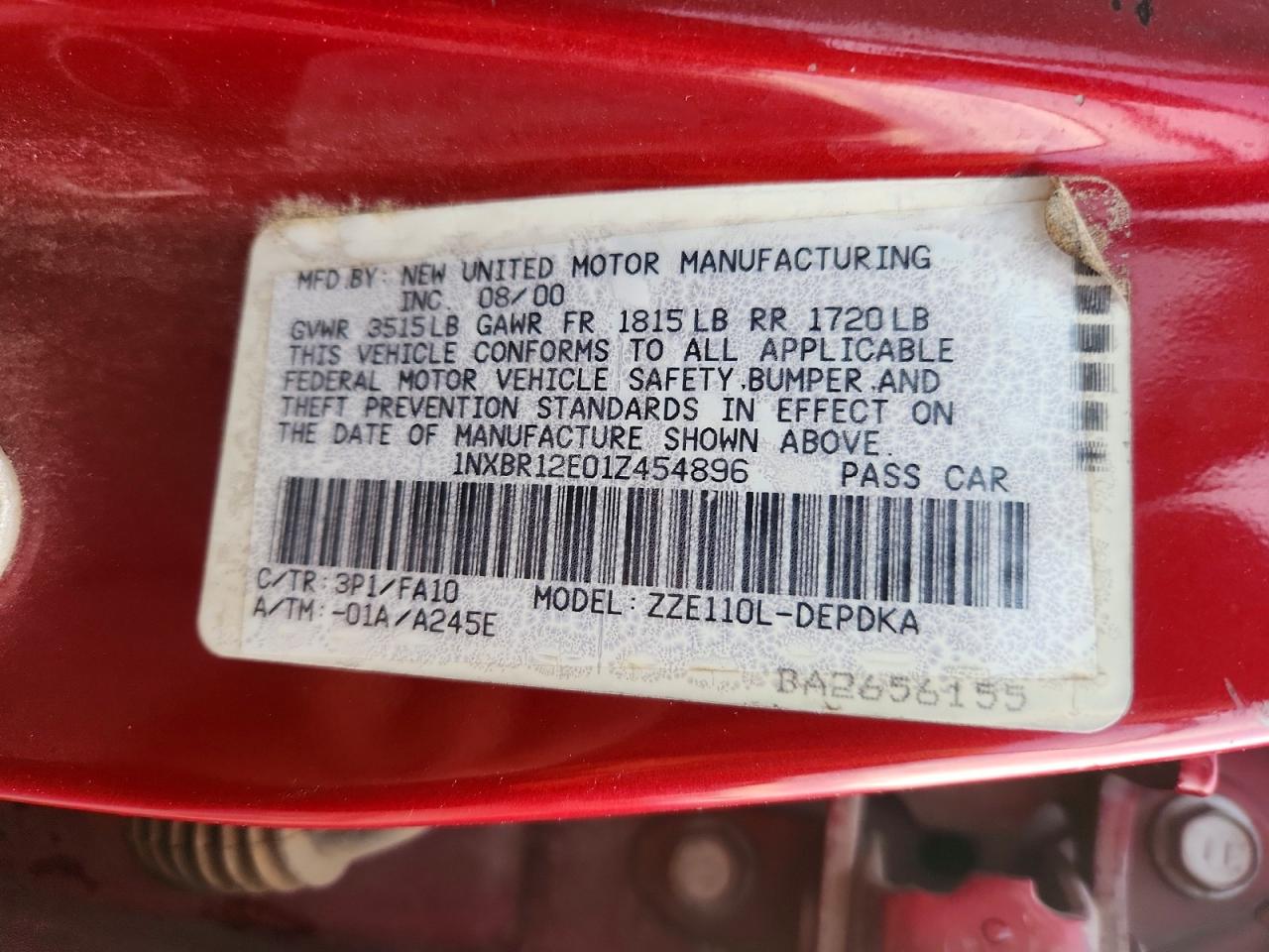 2001 TOYOTA COROLLA CE photo 12