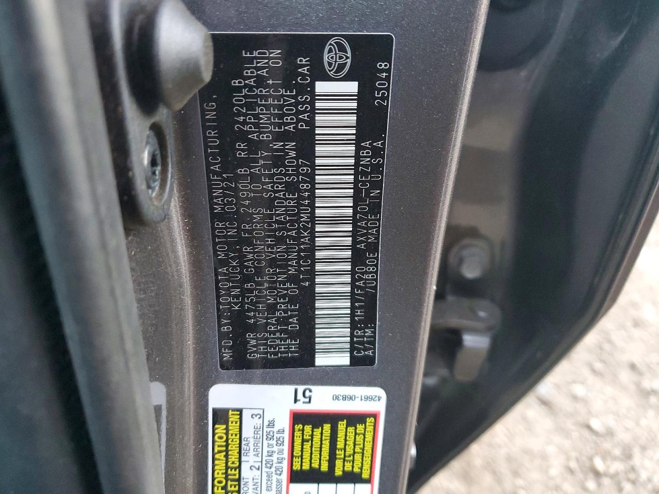 2021 TOYOTA CAMRY LE photo 12