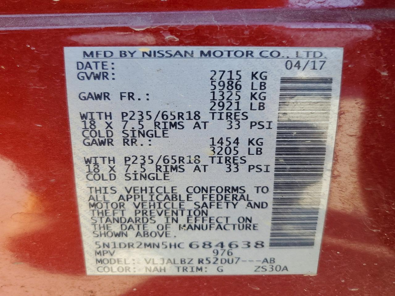 2017 NISSAN PATHFINDER S photo 14