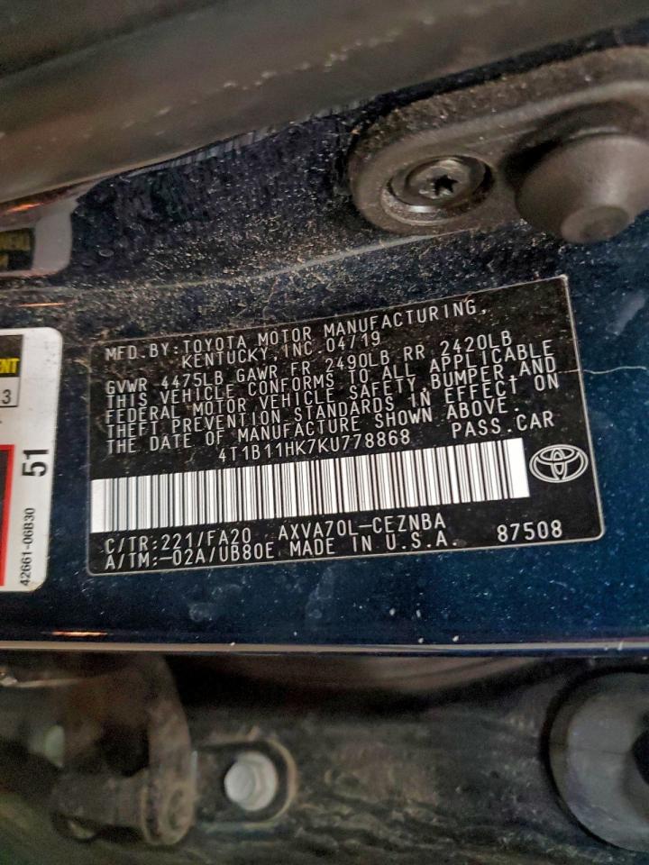 2019 TOYOTA CAMRY L photo 12