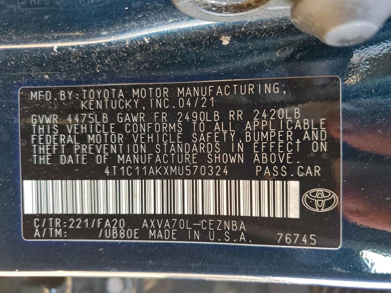 2021 TOYOTA CAMRY LE photo 12