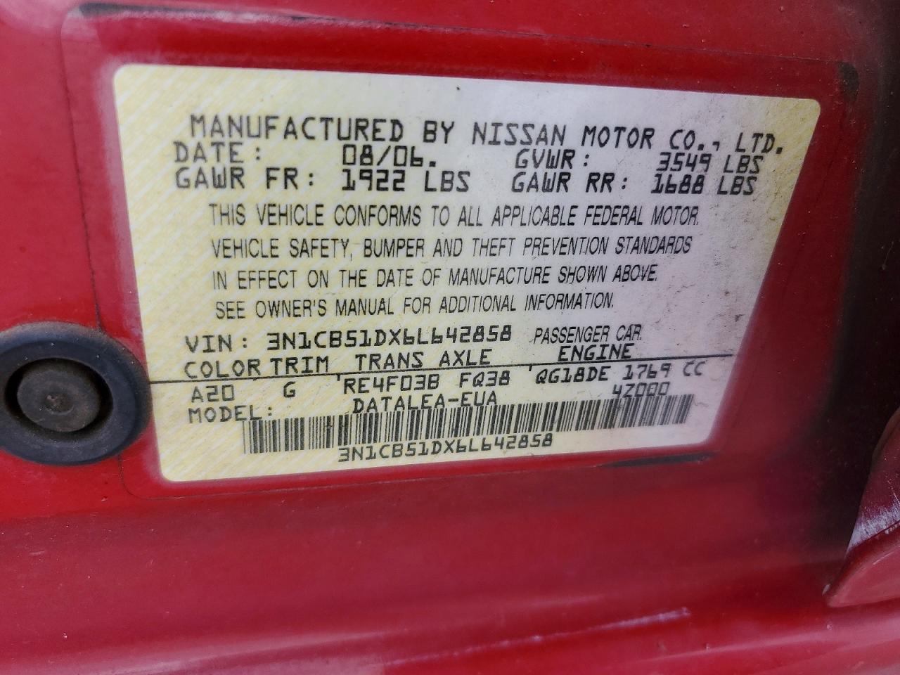2006 NISSAN SENTRA 1.8 photo 12