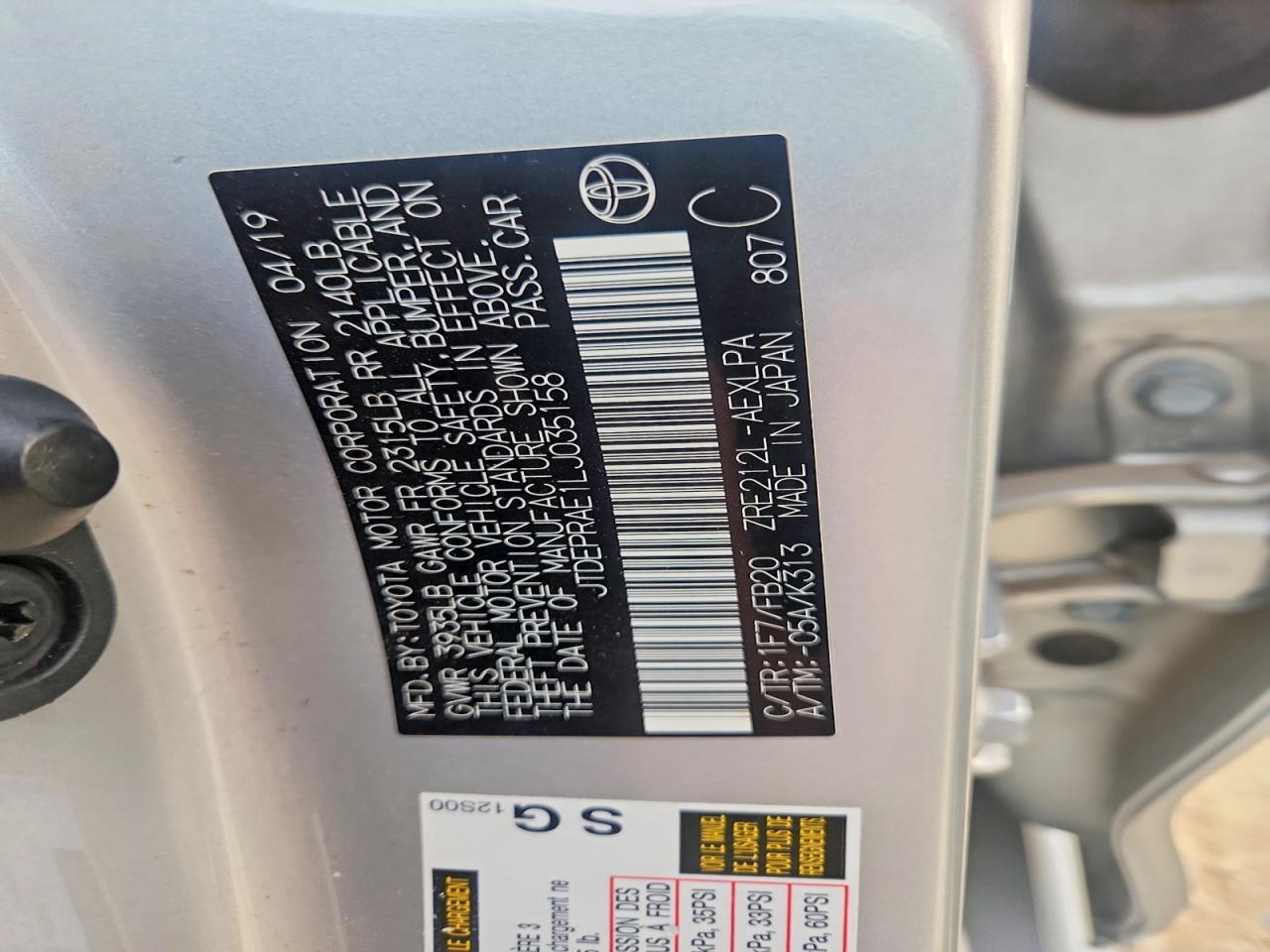 2020 TOYOTA COROLLA LE photo 13
