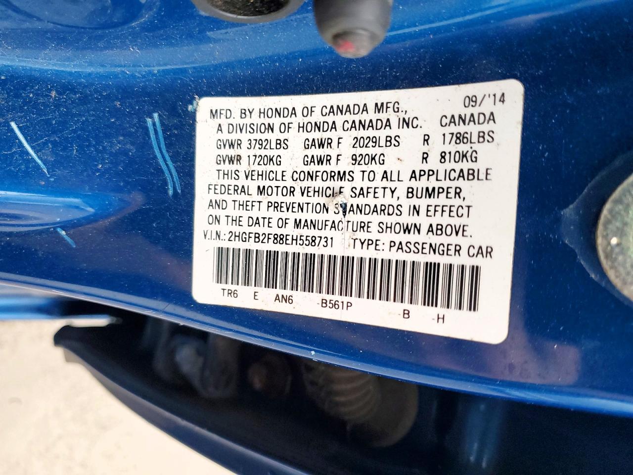 2014 HONDA CIVIC EX photo 12