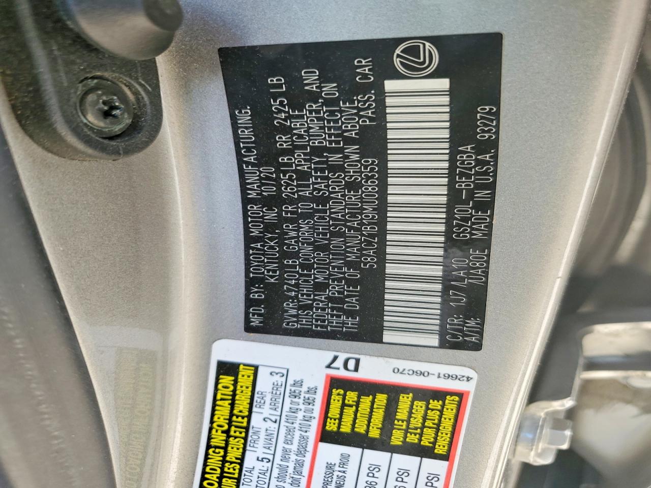 2021 LEXUS ES 350 BASE photo 12