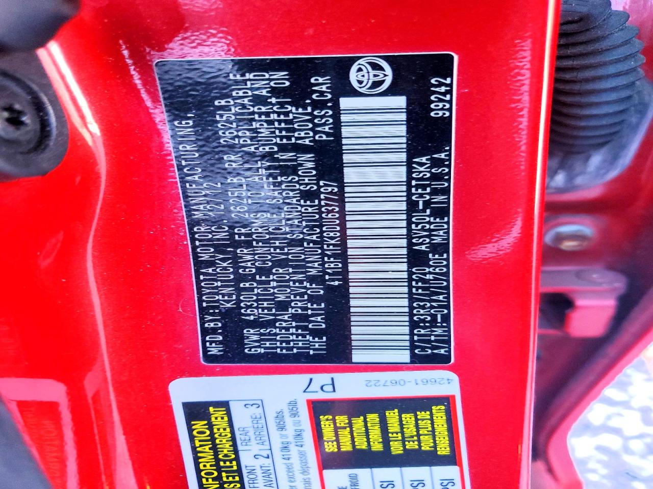 2013 TOYOTA CAMRY L photo 12